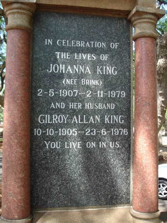 KING Gilroy Allan 1905-1976 &amp; Johanna  BRINK 1907-1979