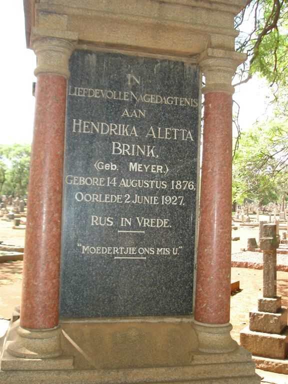 BRINK Hendrika Aletta neé MEYER 1876-1927