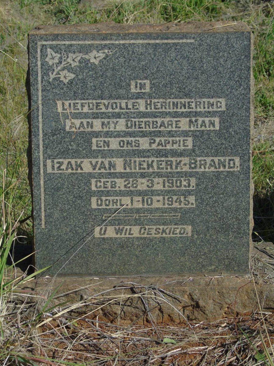 BRAND Izak, VAN NIEKERK 1903-1945