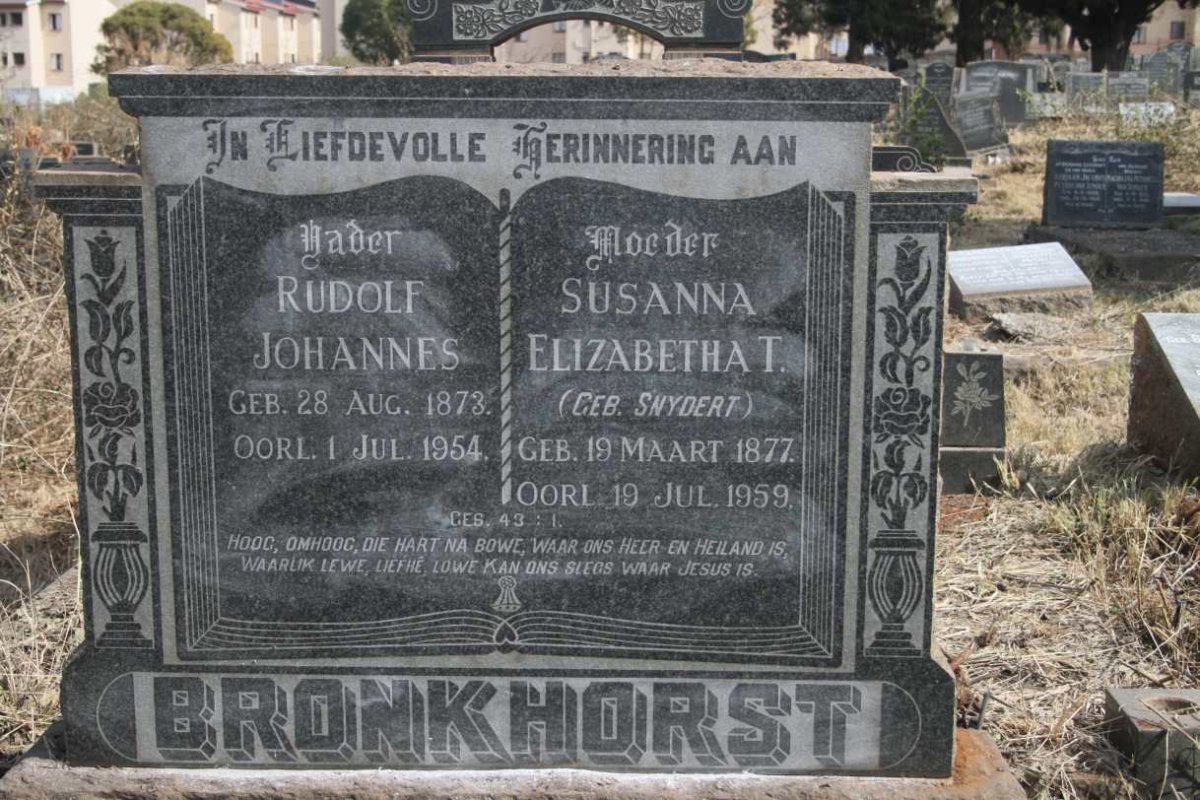 BRONKHORST Rudolf Johannes 1873-1954 & Susanna Elizabetha T. SNYDERT 1877-1959