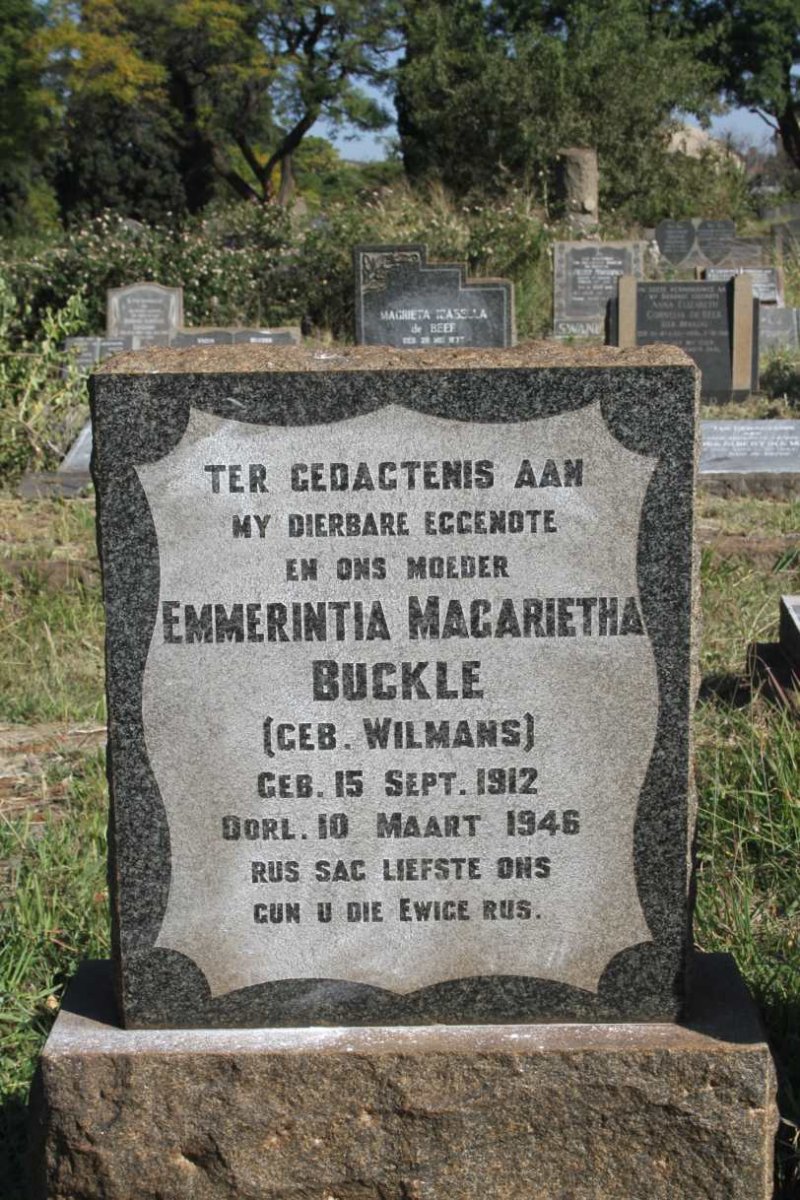 BUCKLE Emmerintia Magarietha nee WILMANS 1912-1946