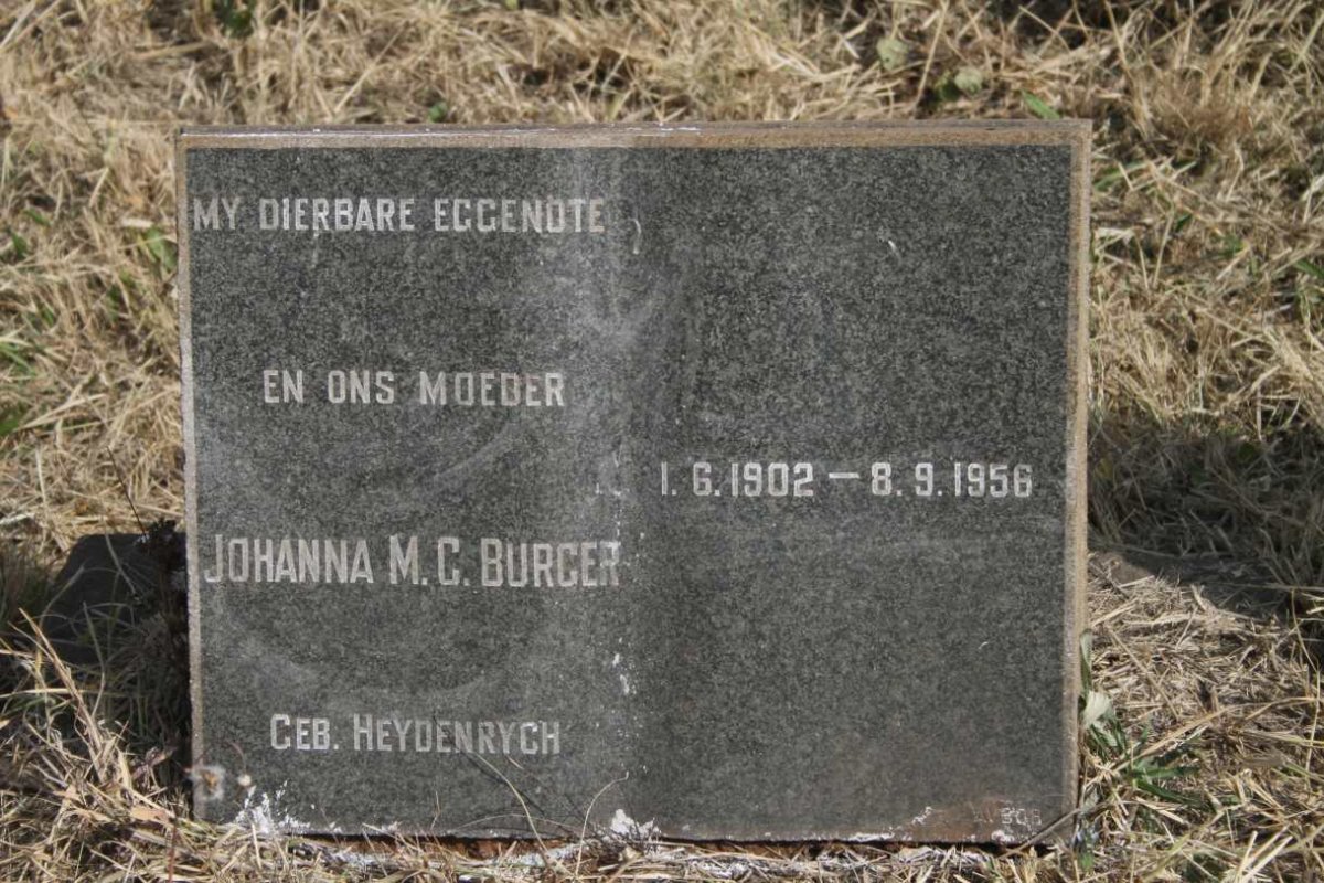 BURGER Johanna M.C. nee HEYDENRYCH 1902-1956