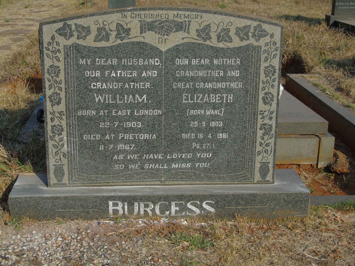BURGESS William 1903-1967 &amp; Elizabeth WAHL 1903-1981