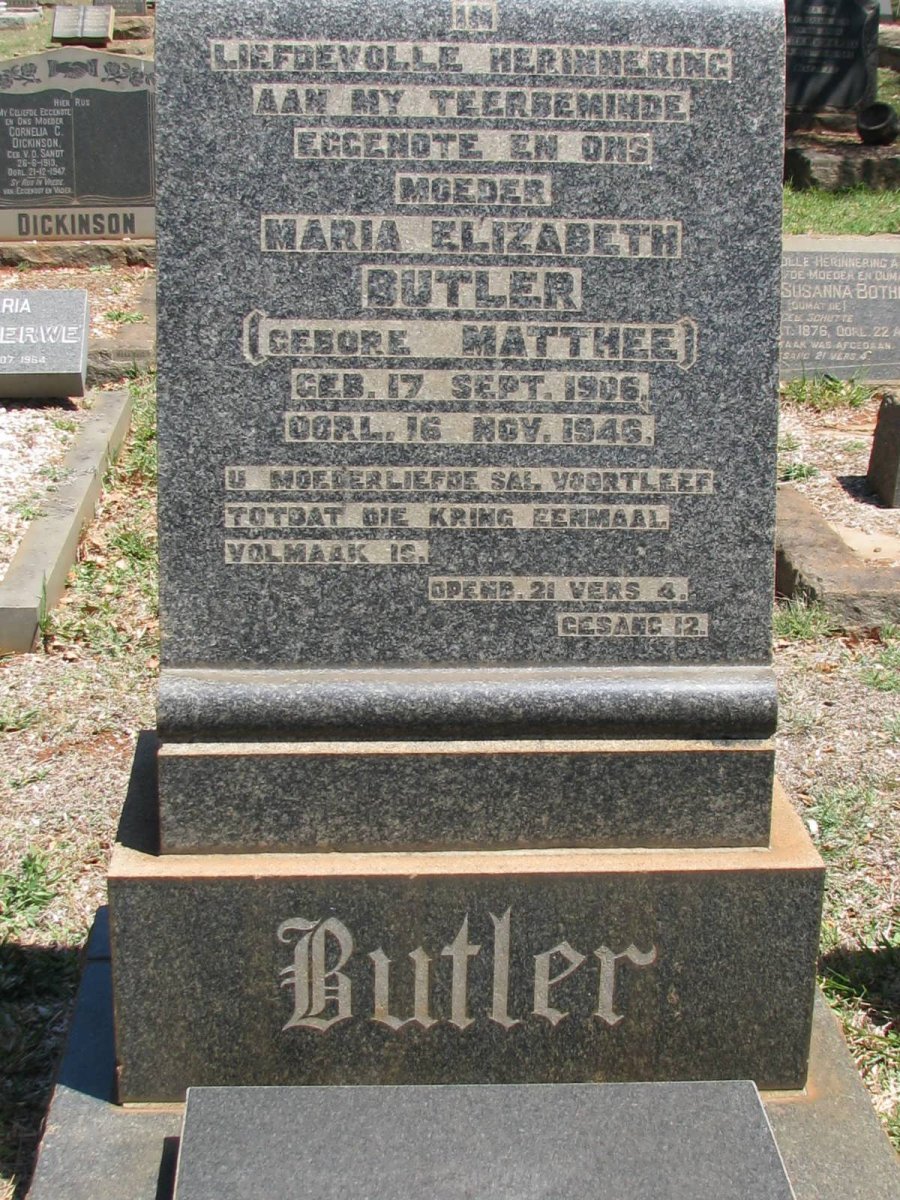 BUTLER Maria Elizabeth nee MATTHEE 1906-1946