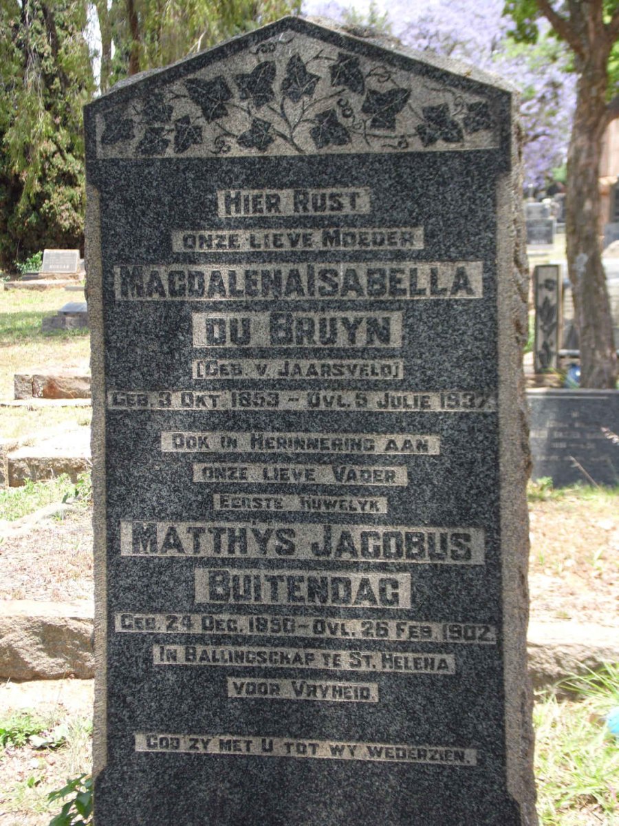 BUITENDAG Matthys Jacobus 1850-1902 &amp; Magdalena Isabella DU BRUYN nee V. JAARSVELD 1853-1937