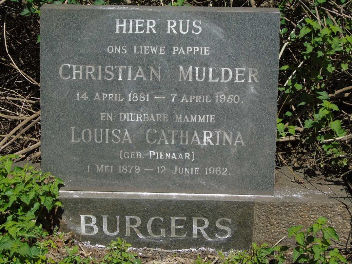 BURGERS Christian Mulder 1881-1950 & Louisa Catharina PIENAAR 1879-1962