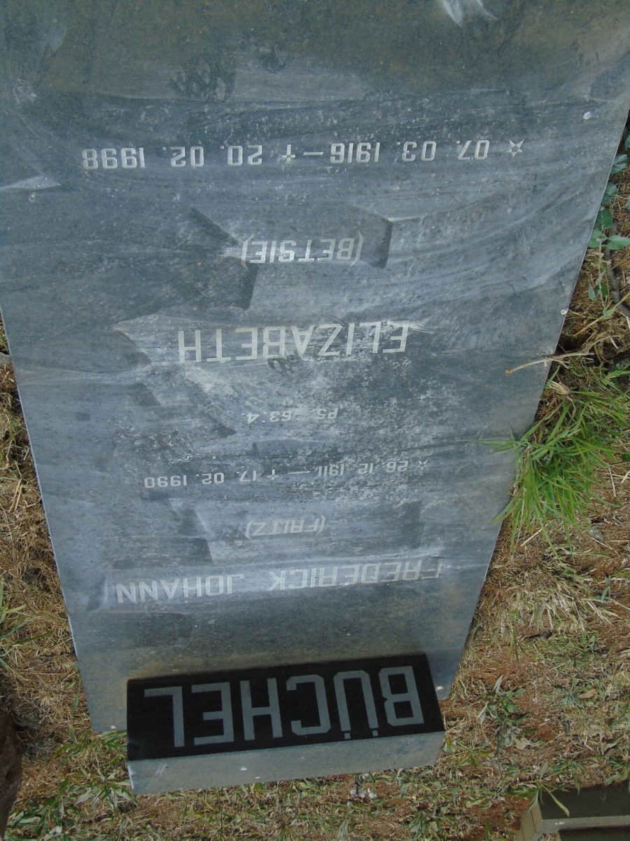 BUCHEL Frederick Johann 1911-1990 &amp; Elizabeth 1916-1998