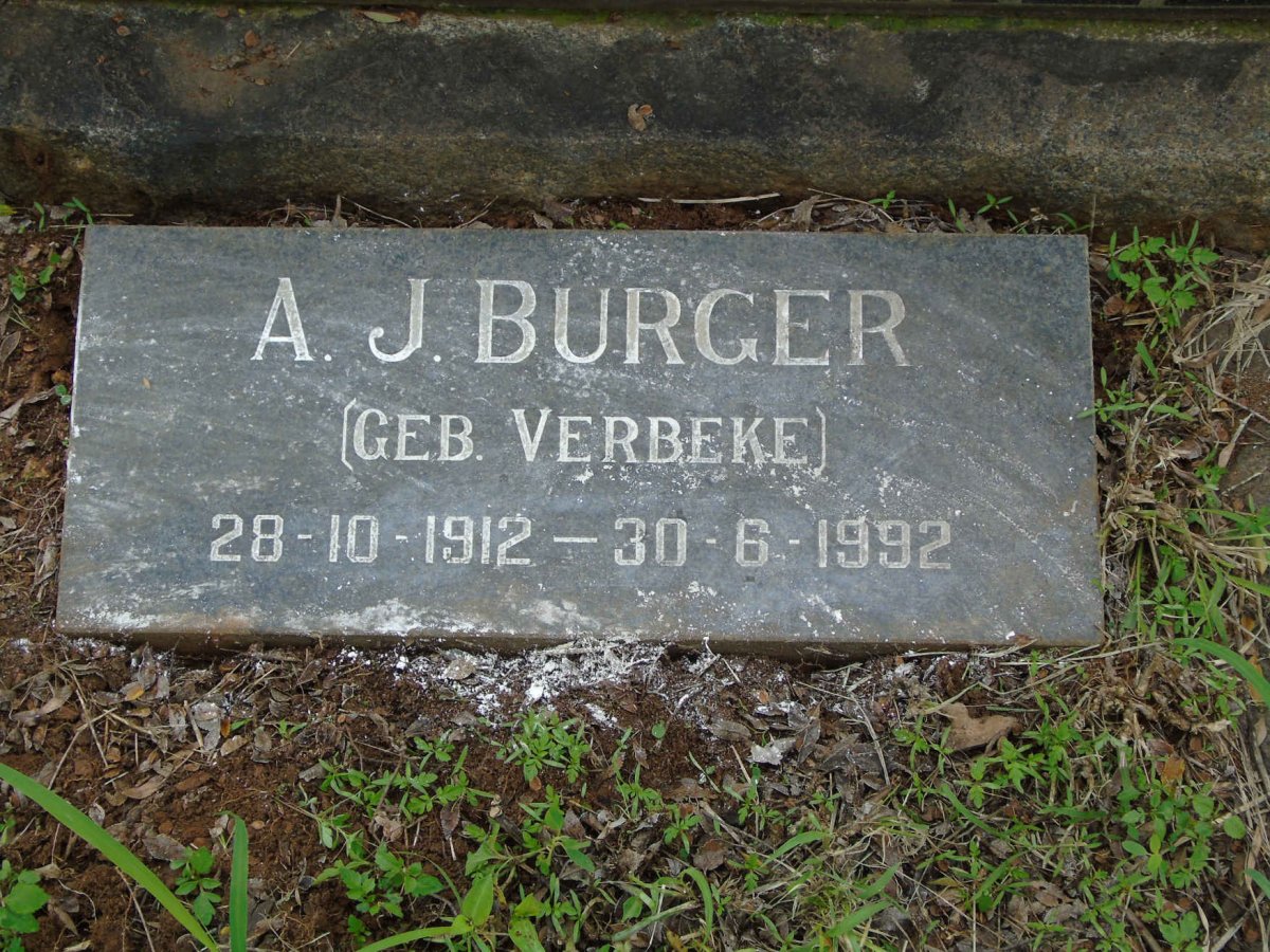 BURGER A.J. nee VERBEKE 1912-1992