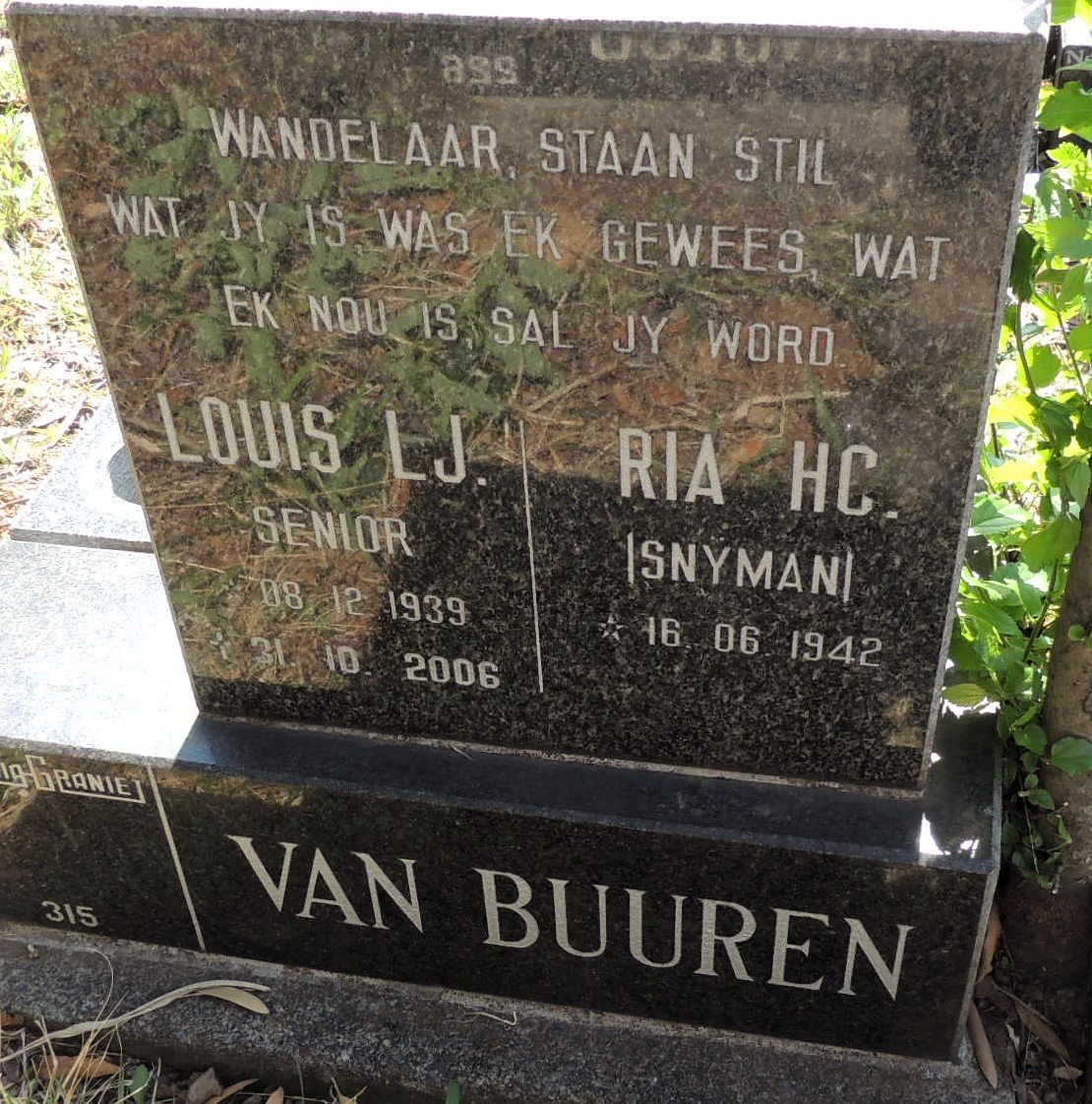 BUUREN L.J., van 1939-2006 & H.C. SNYMAN 1942- 