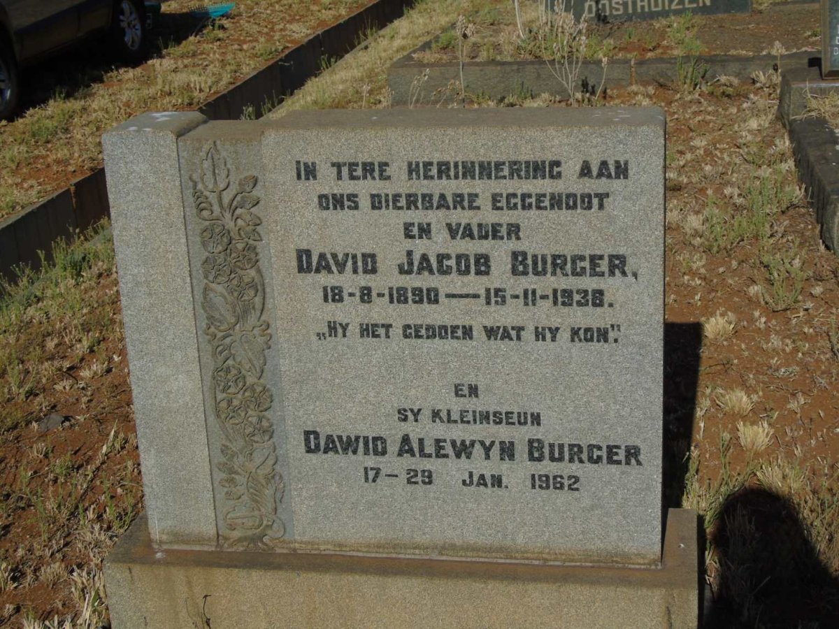 BURGER David Jacob 1890-1938 :: BURGER Dawid Alewyn 1962-1962