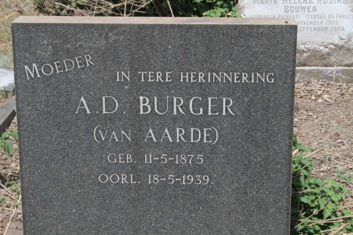 BURGER A.D. nee VAN AARDE 1875-1939