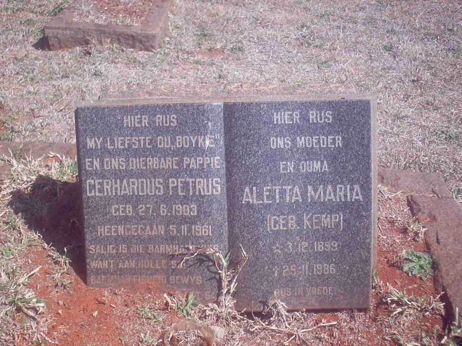 BEZUIDENHOUT Gerhardus Petrus 1903-1961 &amp; Aletta Maria KEMP 1899-1986