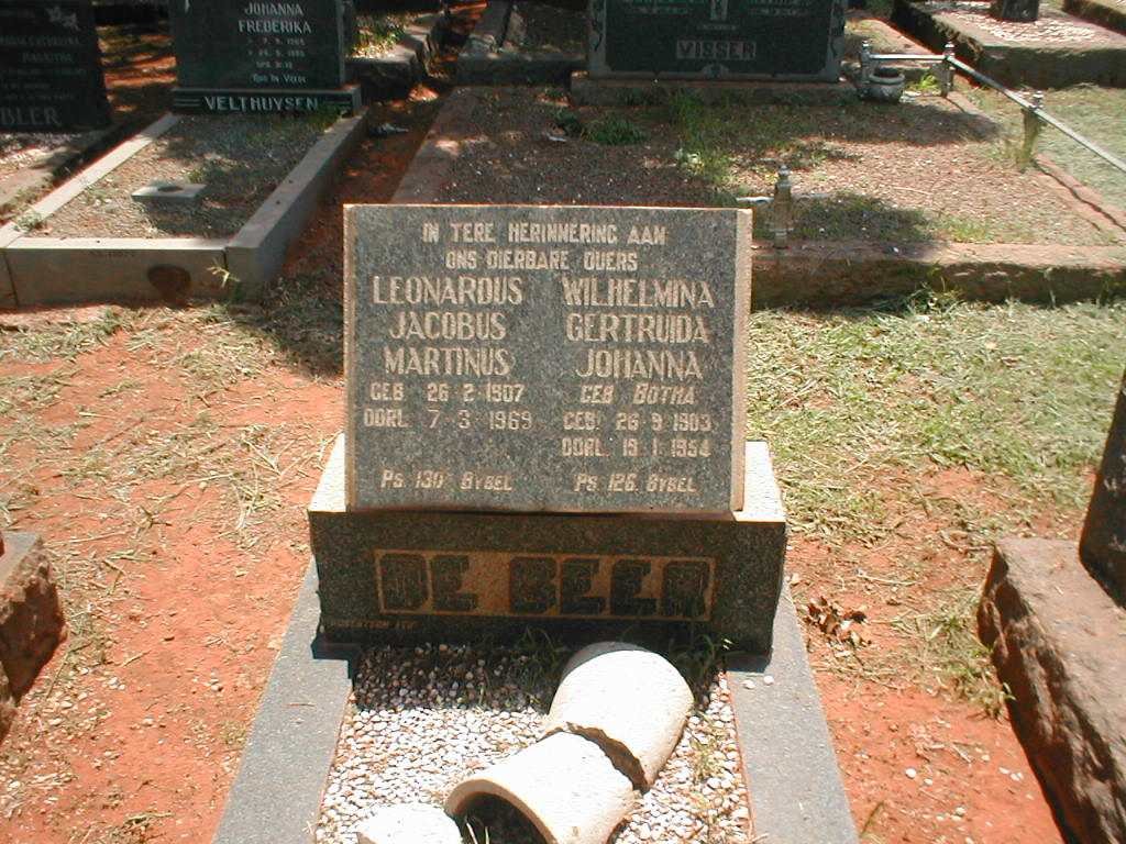 BEER Leonardus Jacobus Martinus, de 1907-1969 &amp; Wilhelmina Gertruida Johanna BOTHA