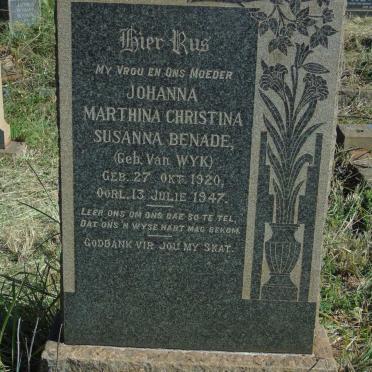 BENADE Johanna Marthina Christina Susanna nee VAN WYK 1920-1947