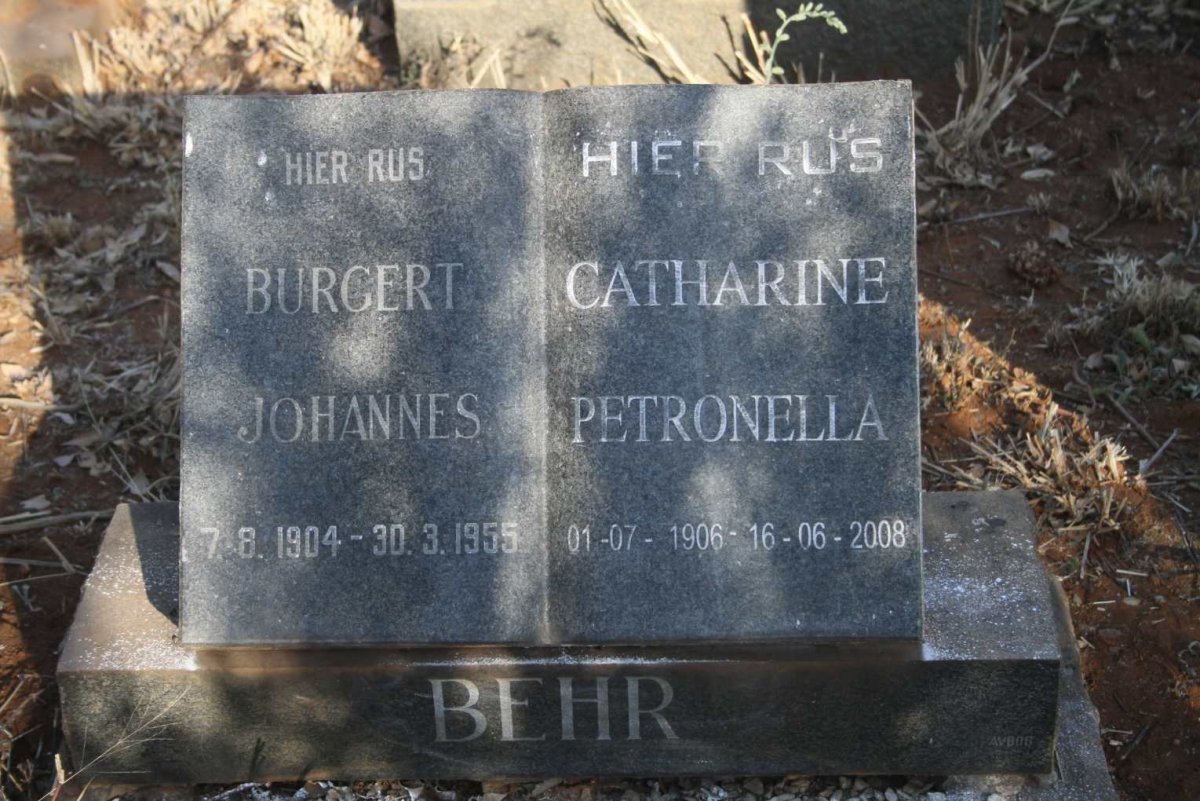 BEHR Burgert Johannes 1904-1955 & Catharine Petronella 1906-2008