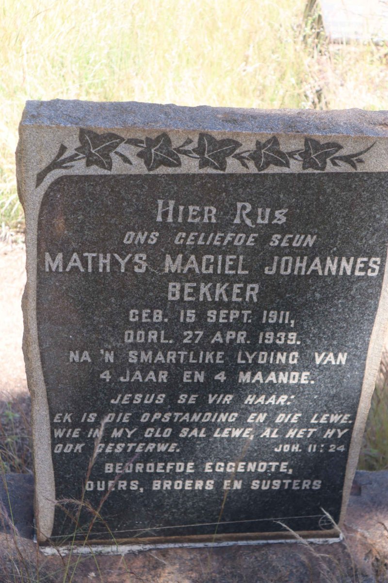 BEKKER Mathys Magiel Johannes 1911-1939