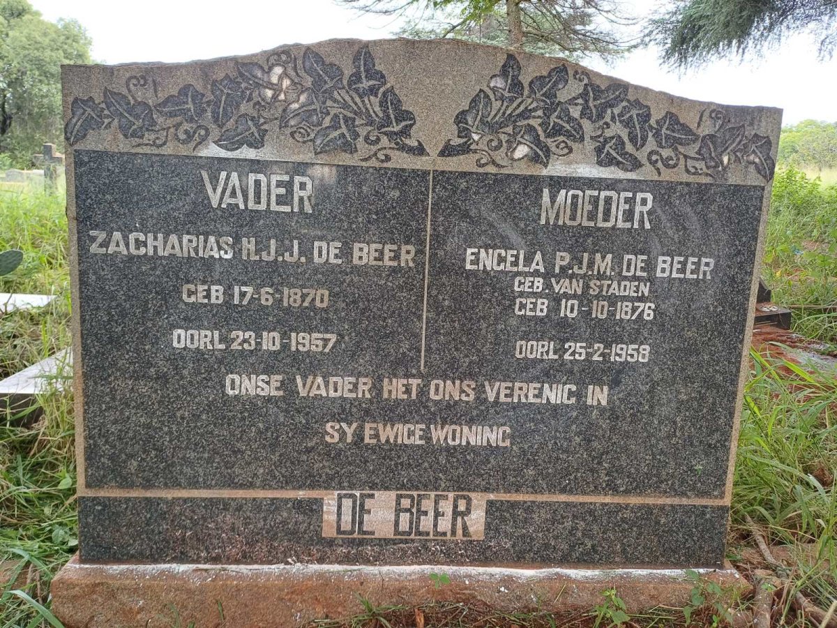 BEER Zacharias H.J.J., de 1870-1957 & Engela P.J.M. VAN STADEN 1876-1958