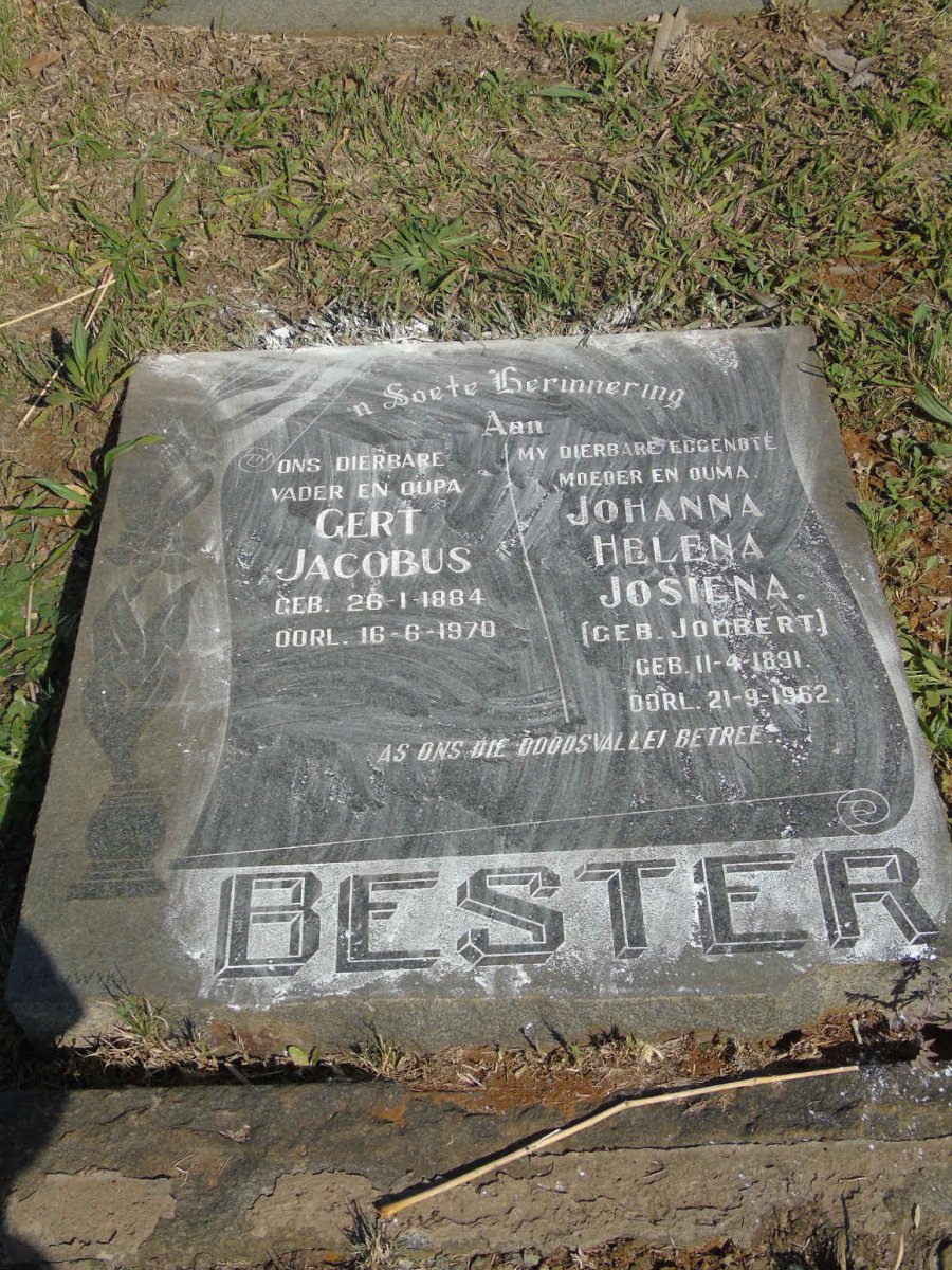BESTER Gert Jacobus 1884-1970 &amp; Johanna Helena Josiena JOUBERT 1891-1962
