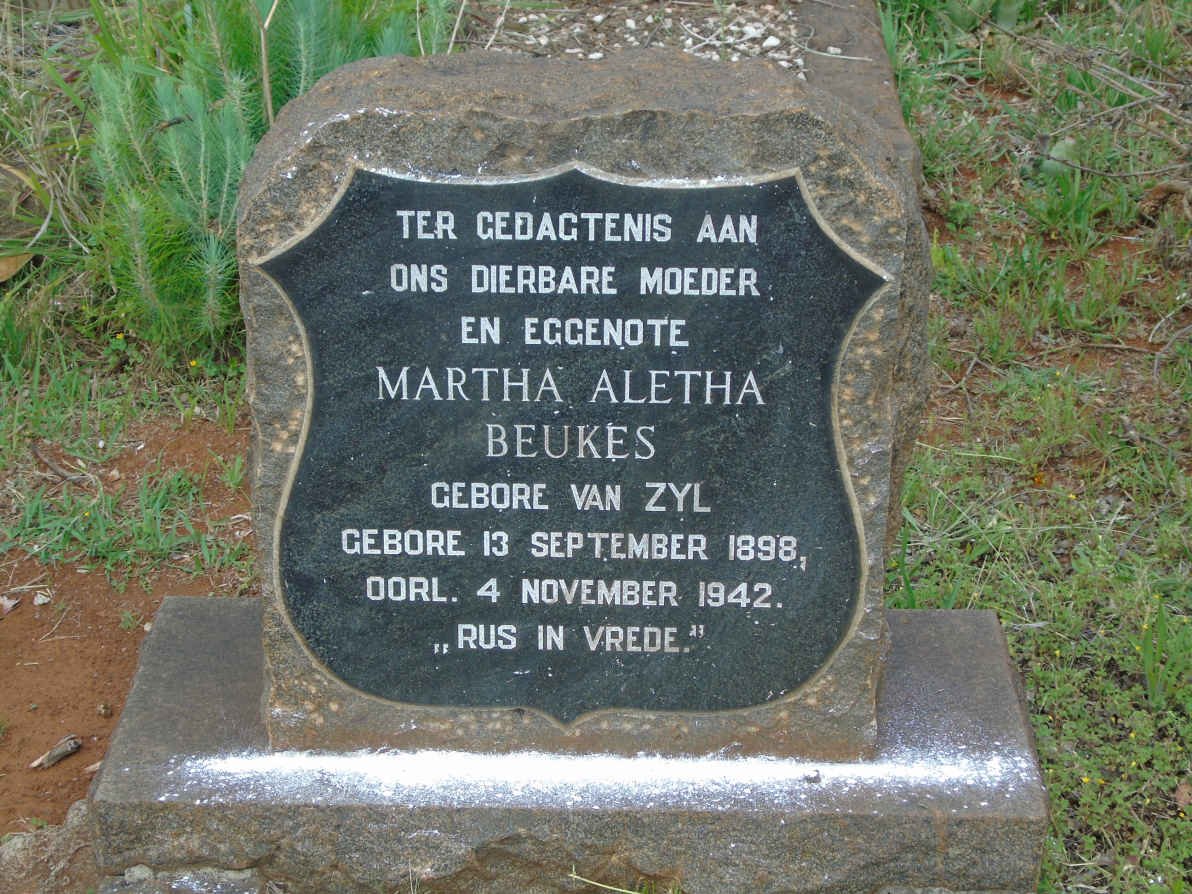 BEUKES Martha Aletha nee VAN ZYL, van 1898-1942