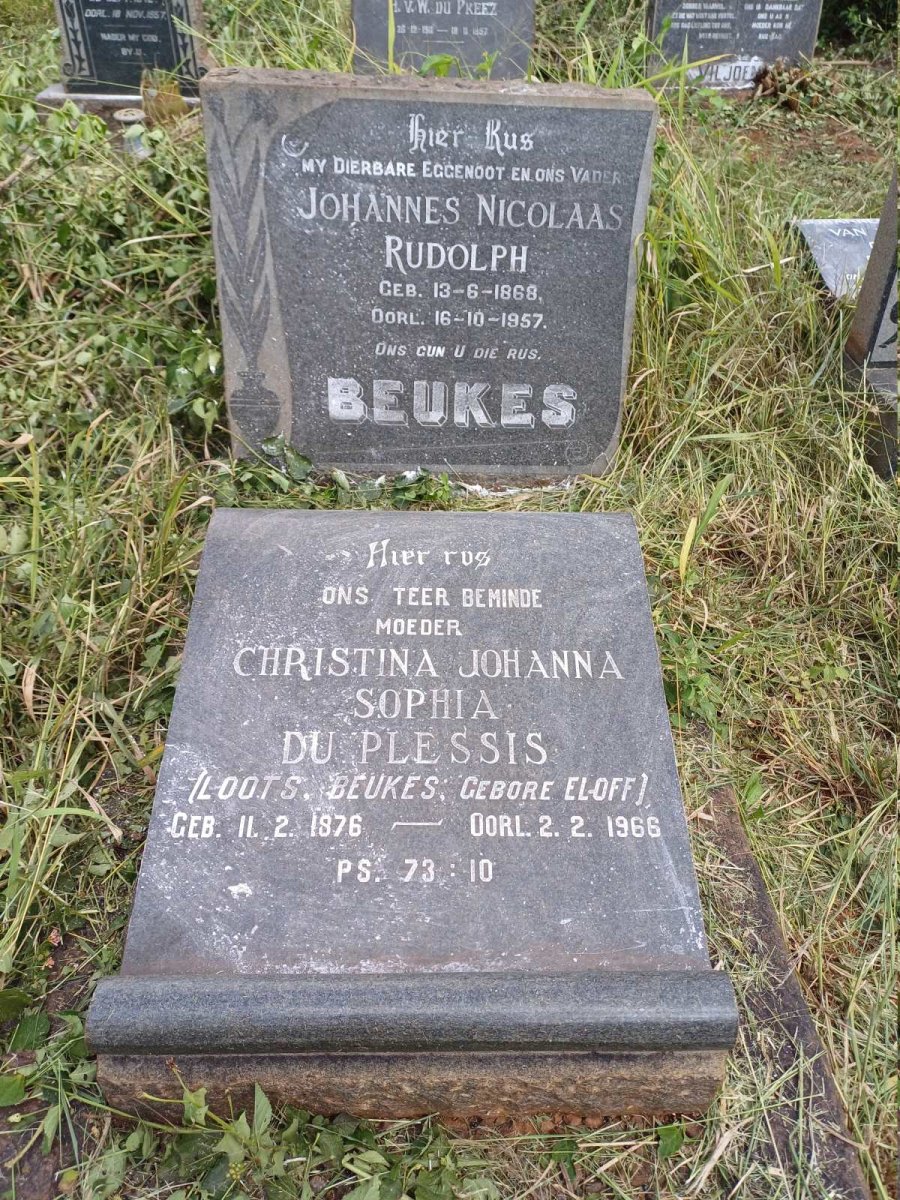 BEUKES Johannes Nicolaas Rudolph 1868-1957 & Christina Johanna Sophia DU PLESSIS voorheen LOOTS nee ELOFF 1876-1966