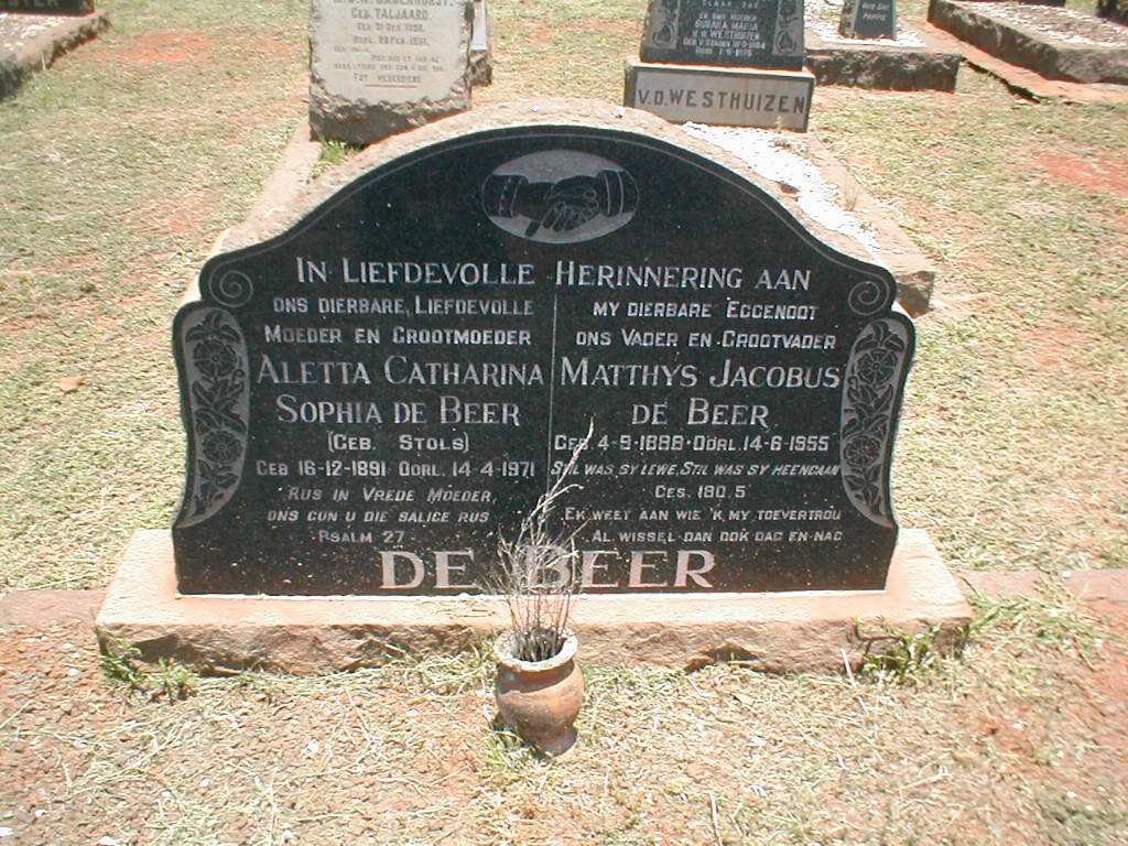 BEER Matthys Jacobus, de 1888-1955 &amp; Aletta Catharina Sophia STOLS 1891-1971
