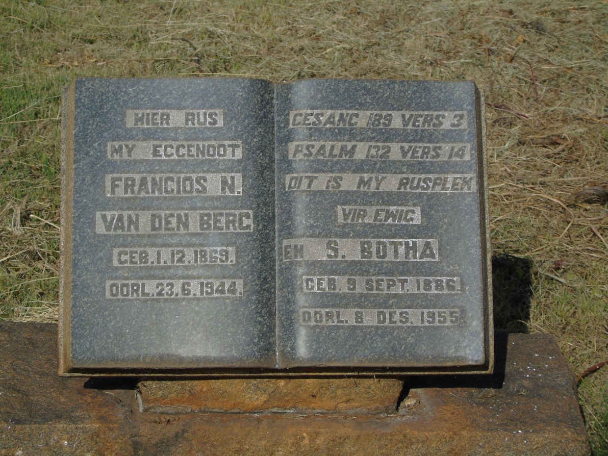 BERG Francois N., van den 1869-1944 :: BOTHA S. 1886-1955
