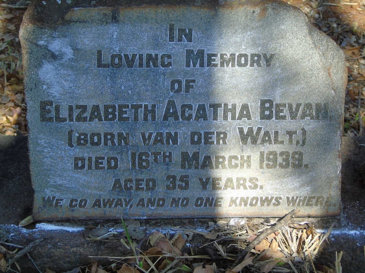 BEVAN Elizabeth Agatha nee VAN DER WALT -1939