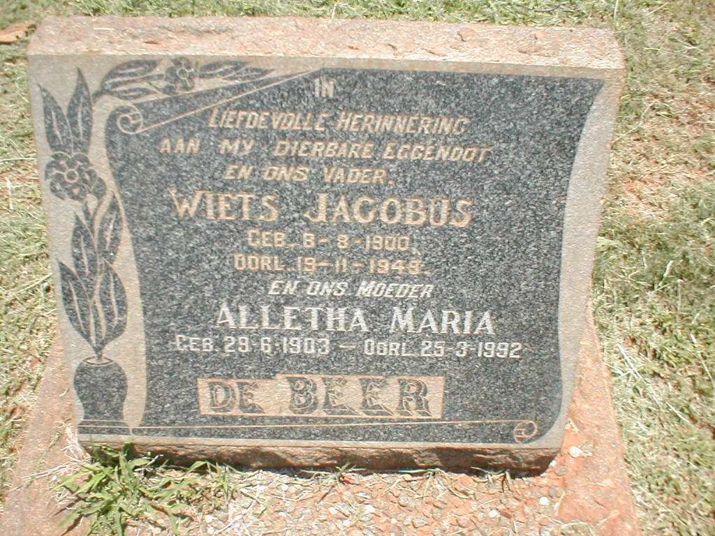 BEER Wiets Jacobus, de 1900-1949 &amp; Alletha Maria 1903-1992
