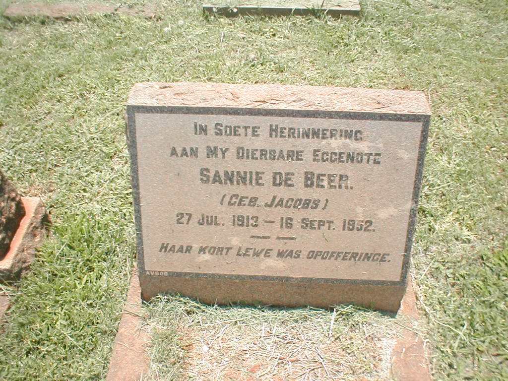 BEER Sannie, de nee JACOBS 1913-1952