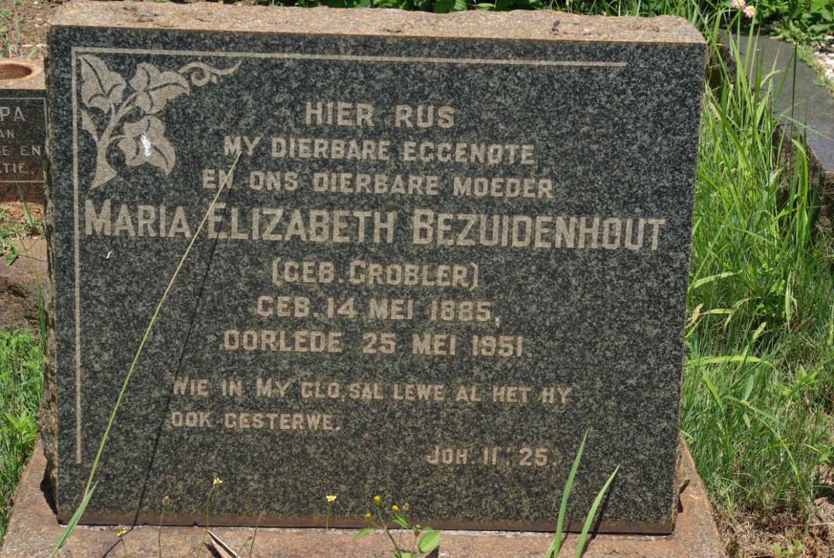 BEZUIDENHOUT Maria Elizabeth nee GROBLER 1885-1951