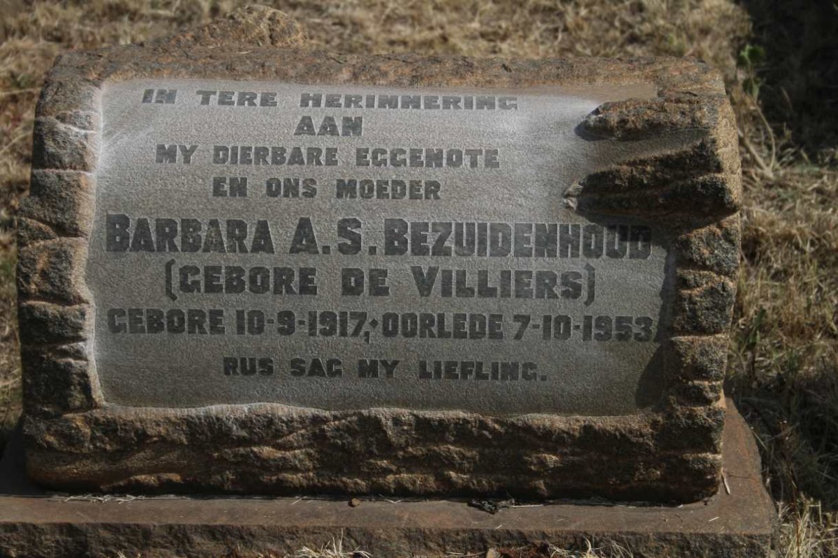 BEZUIDENHOUD Barbara A.S. nee DE VILLIERS 1917-1953