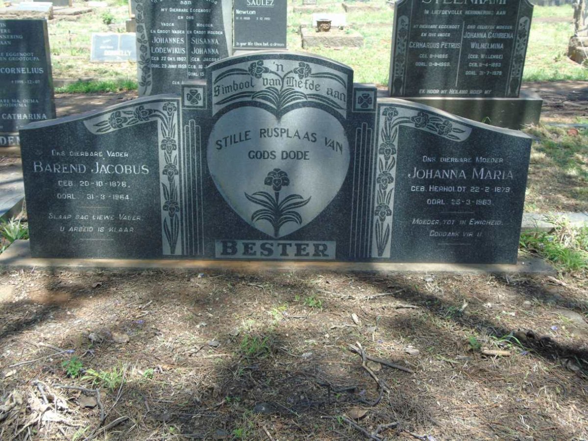 BESTER Barend Jacobus 1876-1964 & Johanna Maria HERHOLDT 1879-1963
