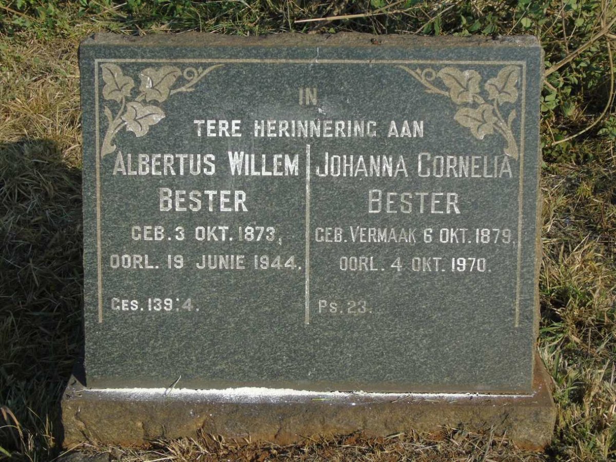 BESTER Albertus Willem 1873-1944 & Johanna Cornelia VERMAAK 1879-1970