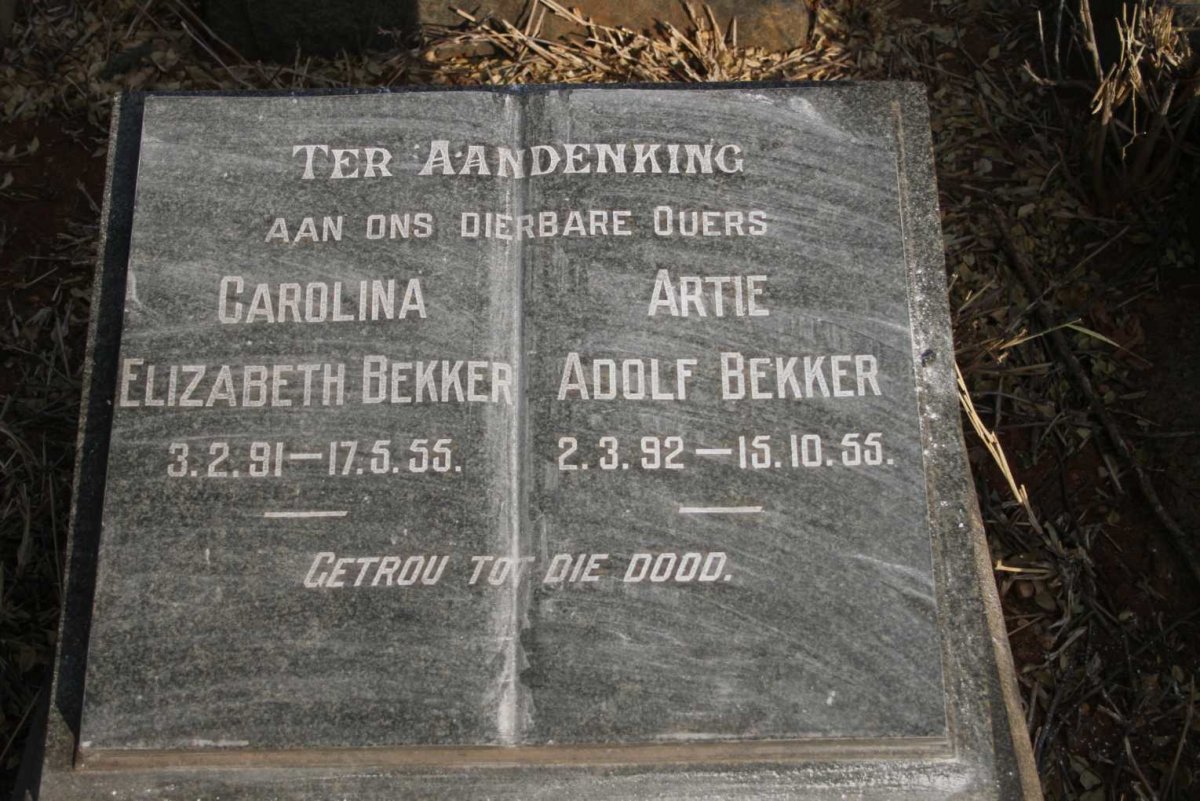 BEKKER Artie Adolf 1892-1955 & Carolina Elizabeth 1891-1955