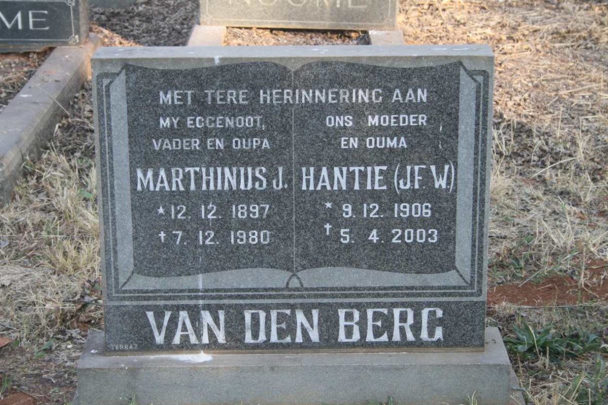 BERG Marthinus J., van den 1897-1980 & J.F.W. 1906-2003
