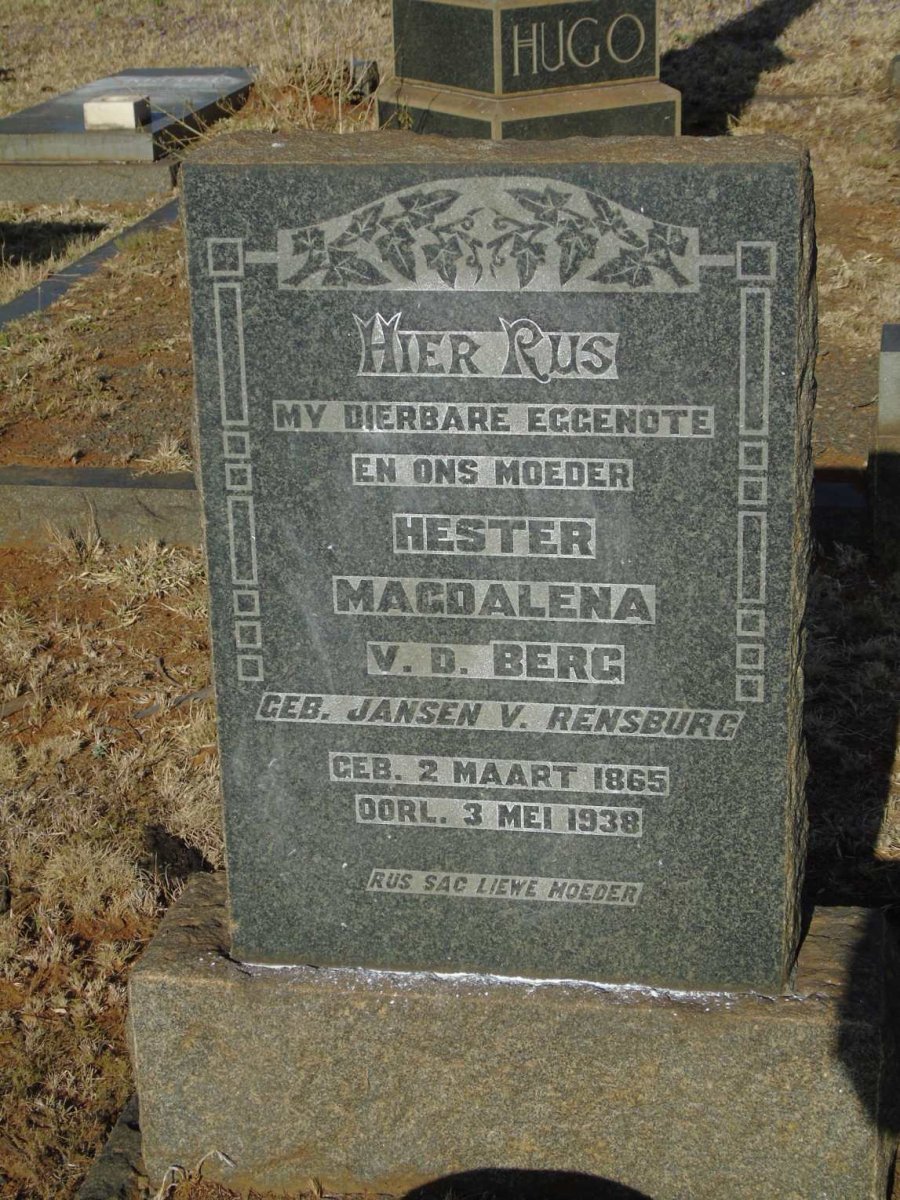 BERG Hester Magdalena, v.d. nee JANSEN VAN RENSBURG 1865-1938