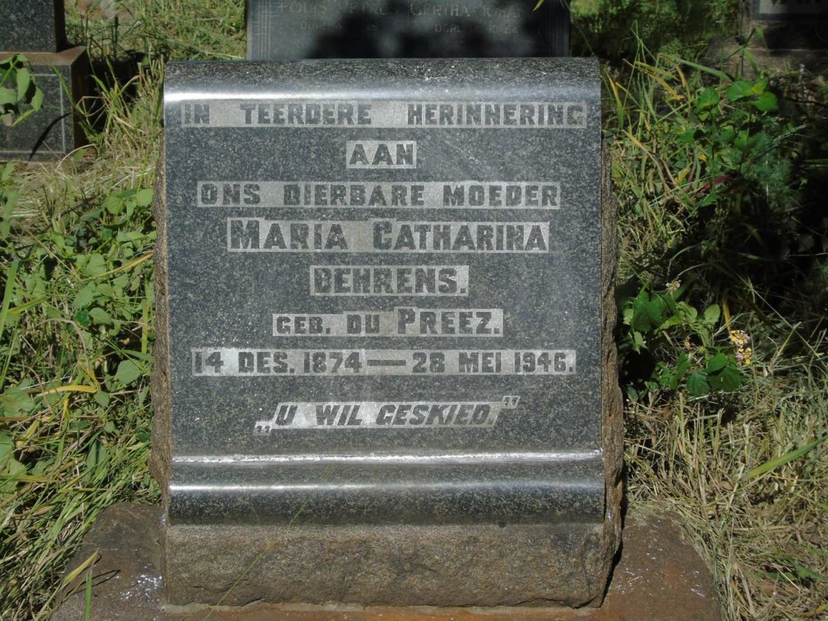 BEHRENS Maria Catharina nee DU PREEZ 1874-1946