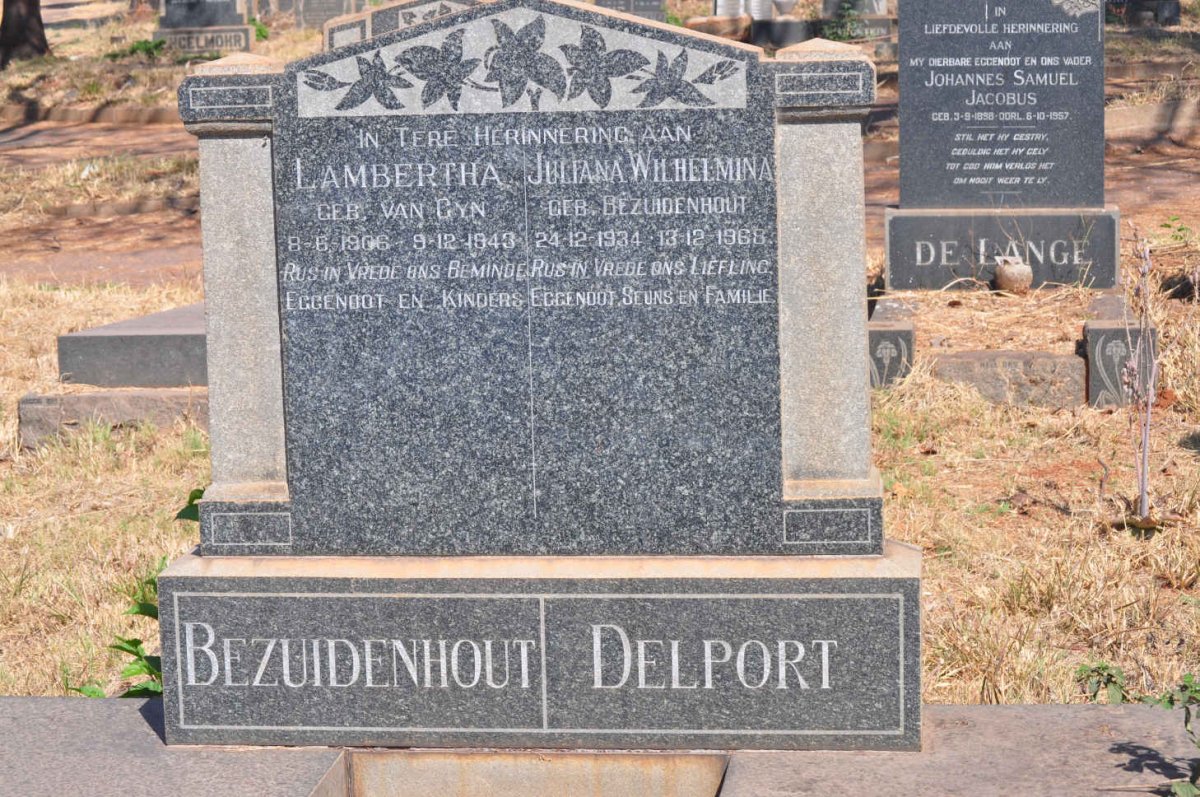 BEZUIDENHOUT Lambertha nee van GYN 1906-1943 :: DELPORT Juliana Wilhelmina nee BEZUIDENHOUT 1934-1968