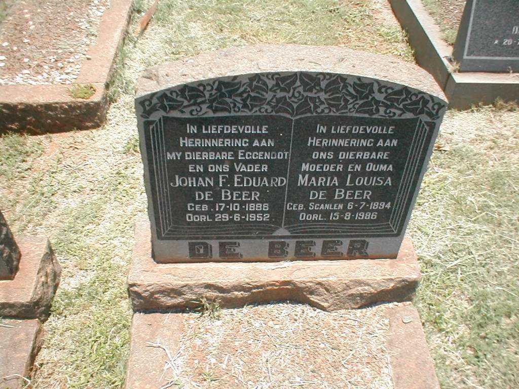 BEER Johan F. Eduard, de 1886-1952 &amp; Maria Louisa SCANLEN 1894-1986