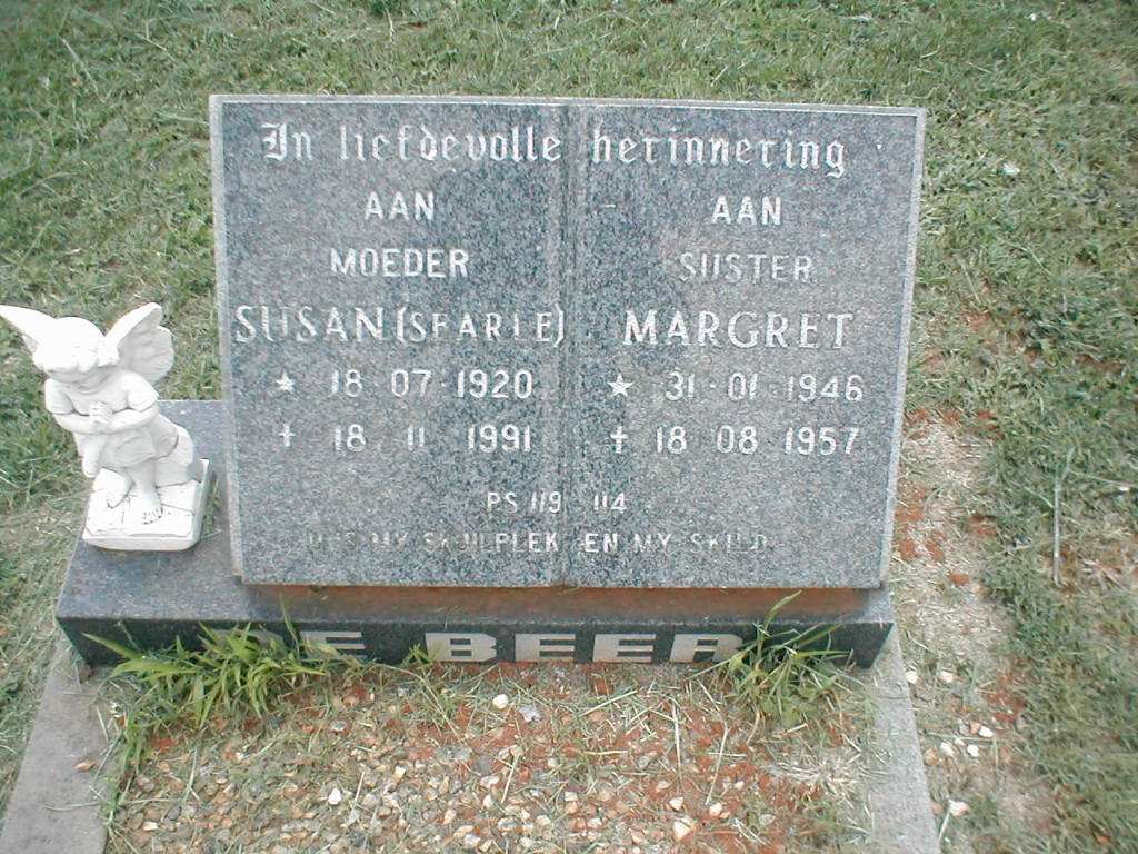BEER Susan, de nee SEARLE 1920-1991 :: DE BEER Margret 1946-1957