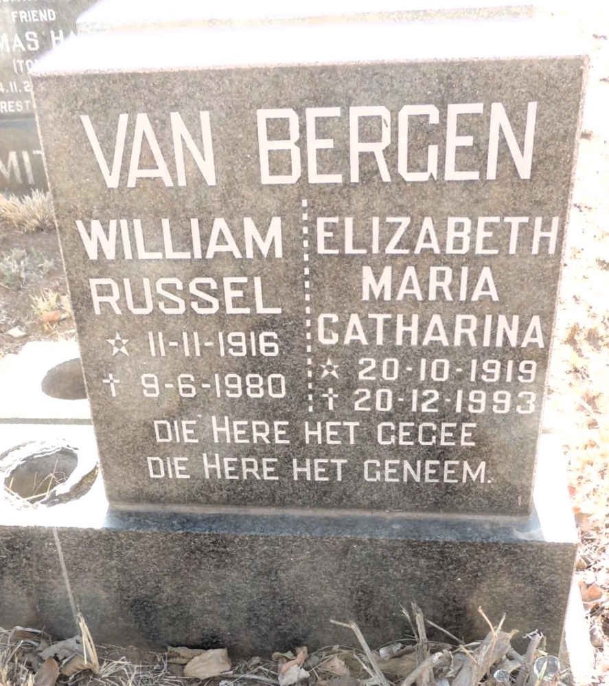 BERGEN William Russel, van 1916-1980 & Elizabeth Maria Catharina 1919-1993
