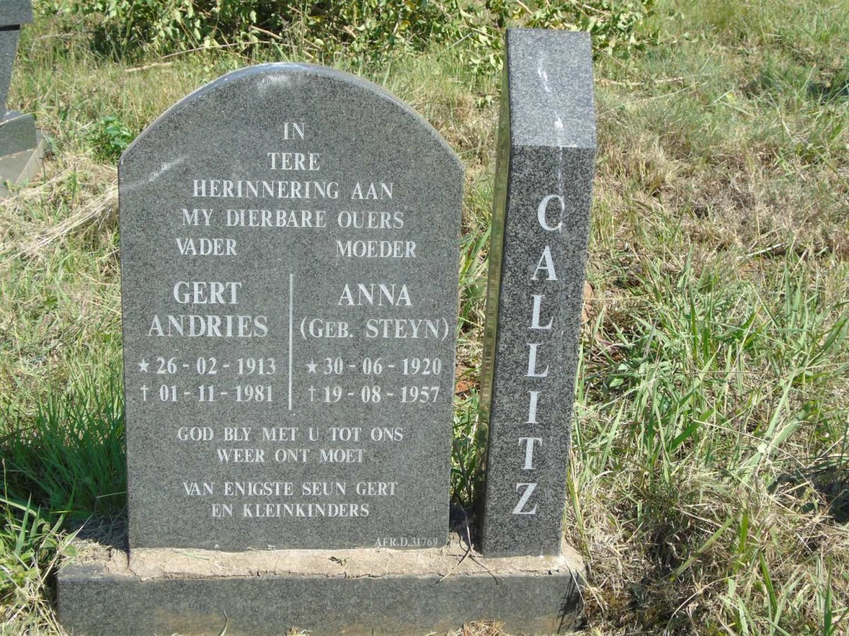 CALLITZ Gert Andries 1913-1981 & Anna STEYN 1920-1957