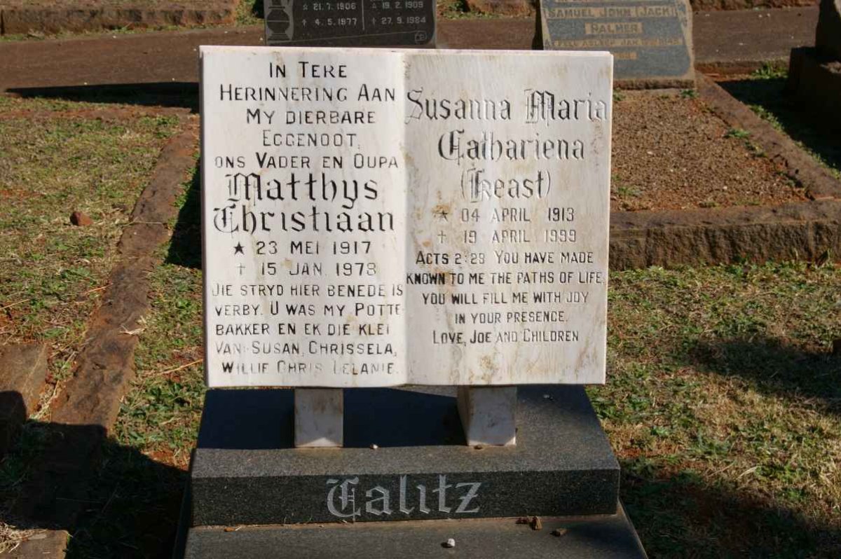CALITZ Matthys Christiaan 1917-1973 &amp; Susanna Maria Cathariena KEAST 1913-1999