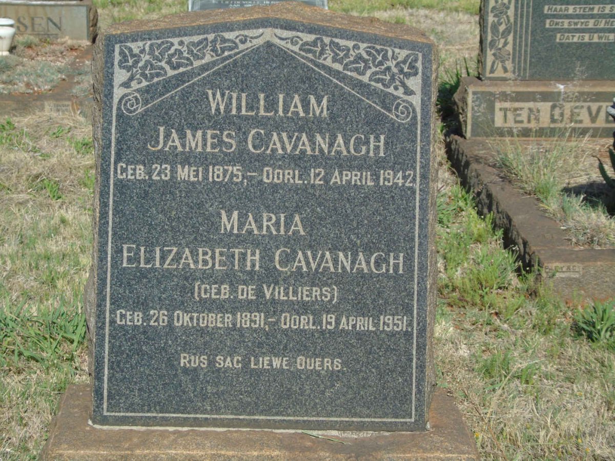 CAVANAGH William James 1875-1942 &amp; Maria Elizabeth DE VILLIERS 1891-1951