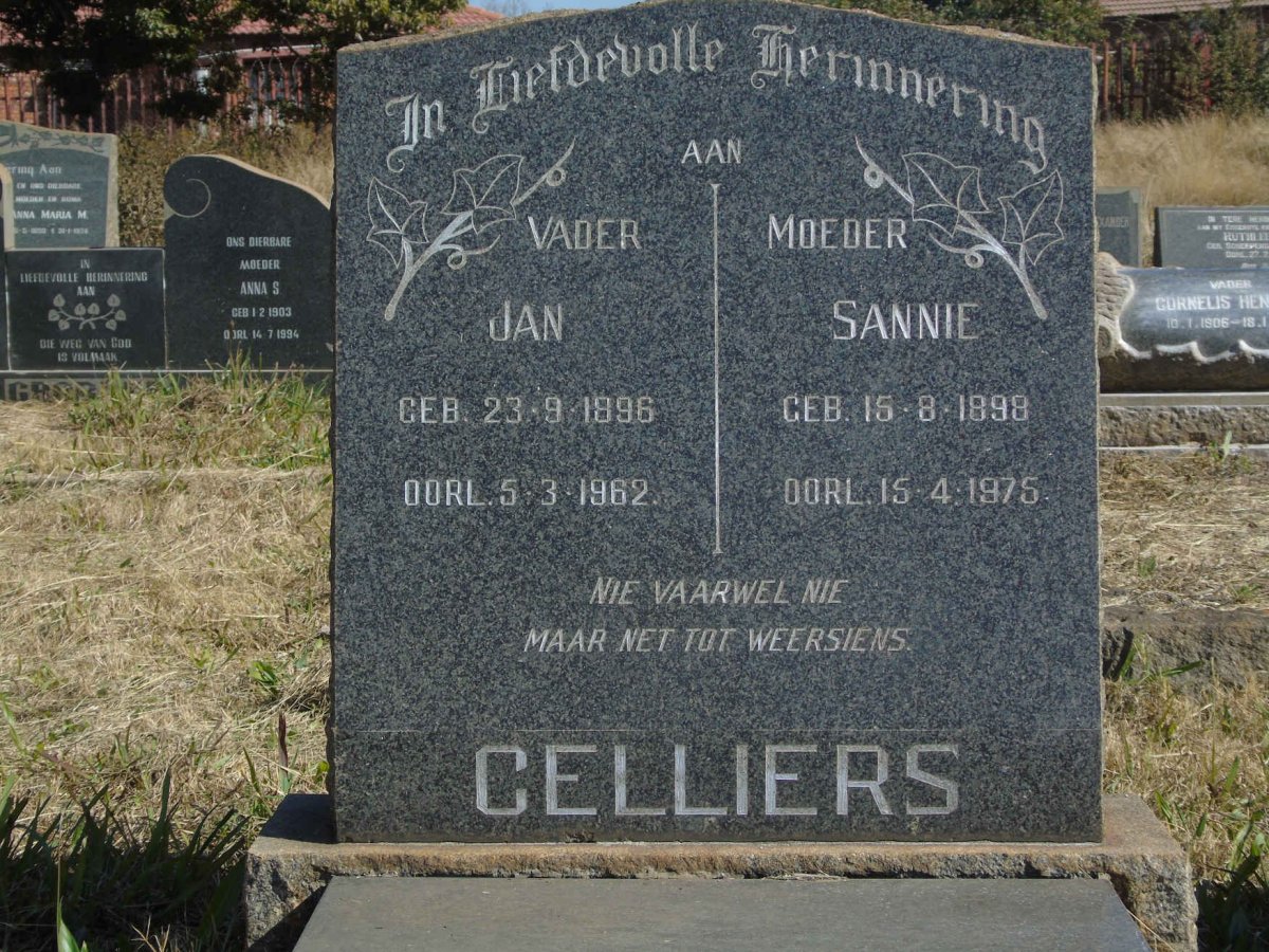 CELLIERS Jan 1896-1962 &amp; Sannie 1898-1975