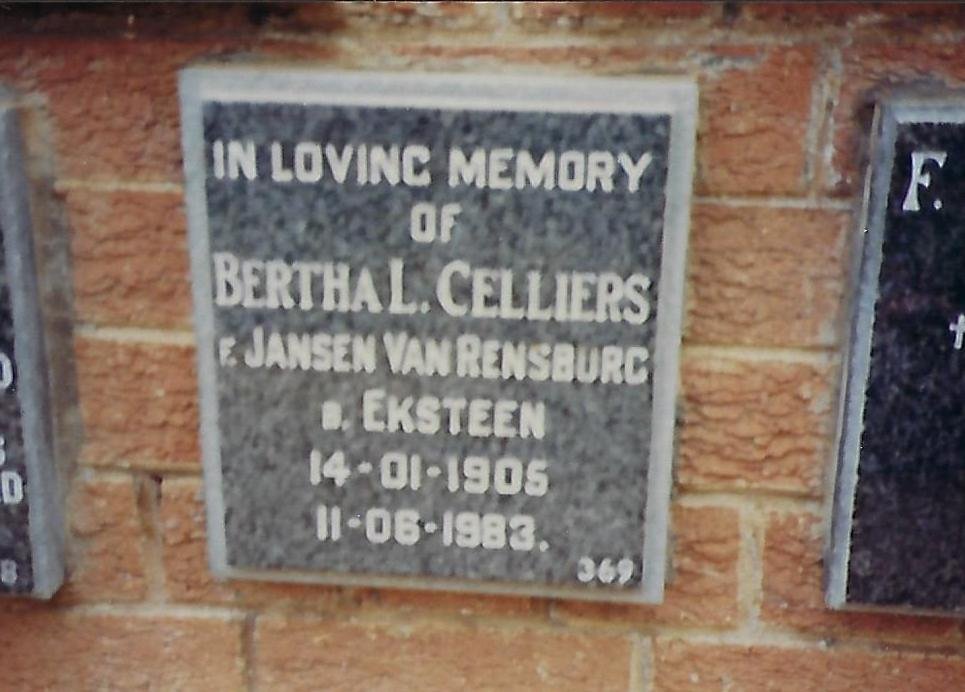 CELLIERS Bertha L. formerly JANSEN VAN RENSBURG nee EKSTEEN 1905-1983