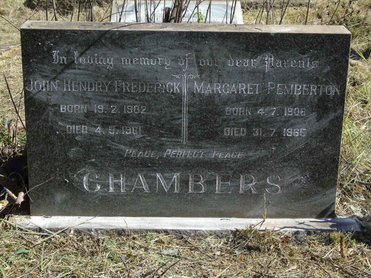 CHAMBERS John Hendry Frederick 1902-1961 &amp; Margaret Pemberton 1906-1965