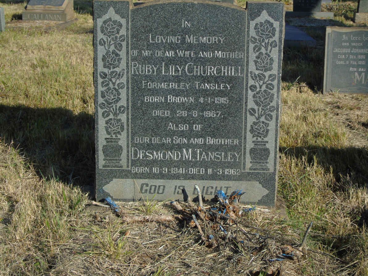 CHURCHILL Ruby Lily formerly TANSLEY nee BROWN 1915-1967