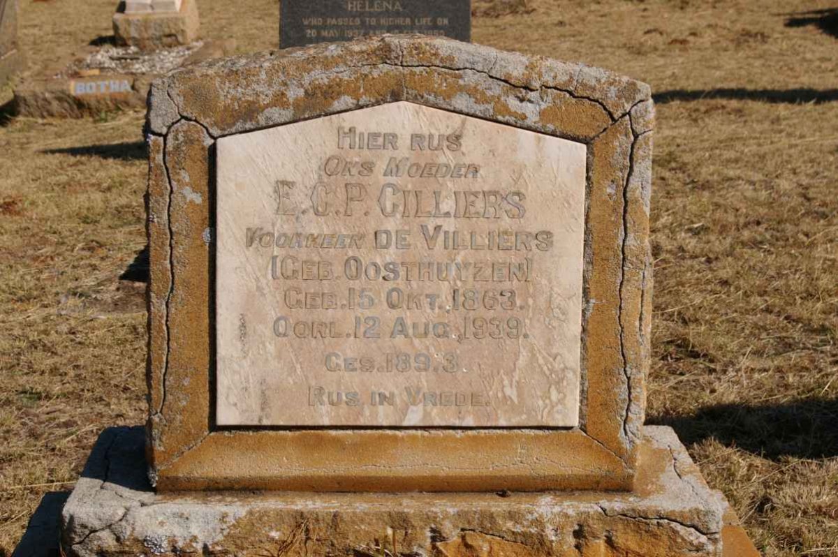CILLIERS E.C.P. previously de VILLIERS nee OOSTHUIZEN 1863-1939