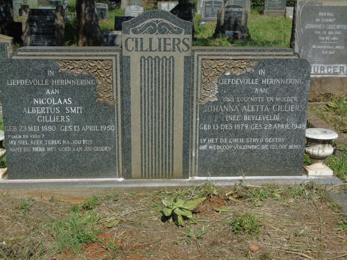 CILLIERS Nicolaas Albertus Smit 1880-1950 & Johanna Aletta BEYLEVELD 1879-1948